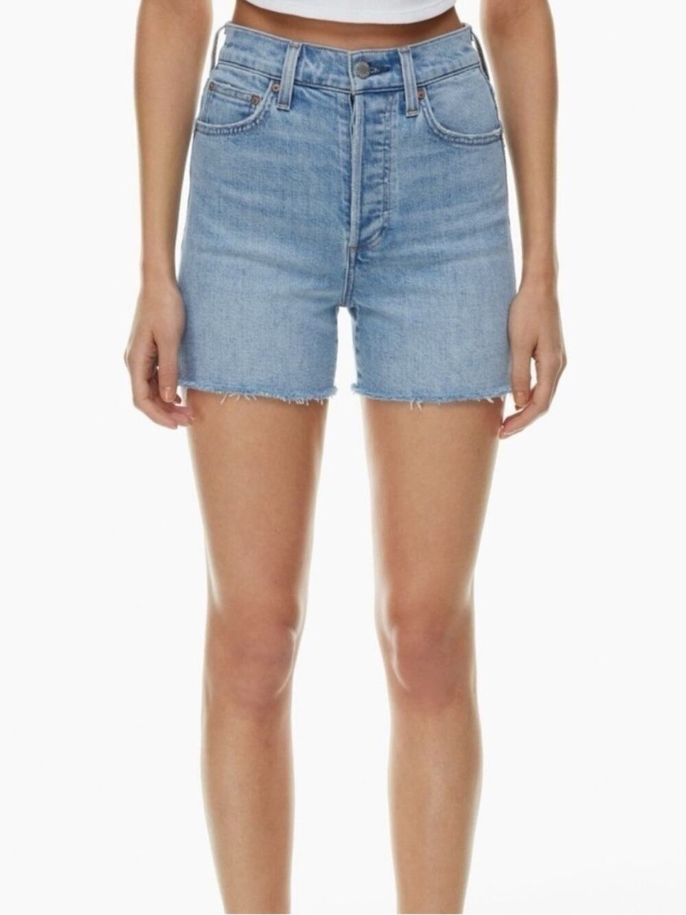 Denim Forum The ‘50s Arlo Mid Thigh Short Light Wash High Rise Women Size 24